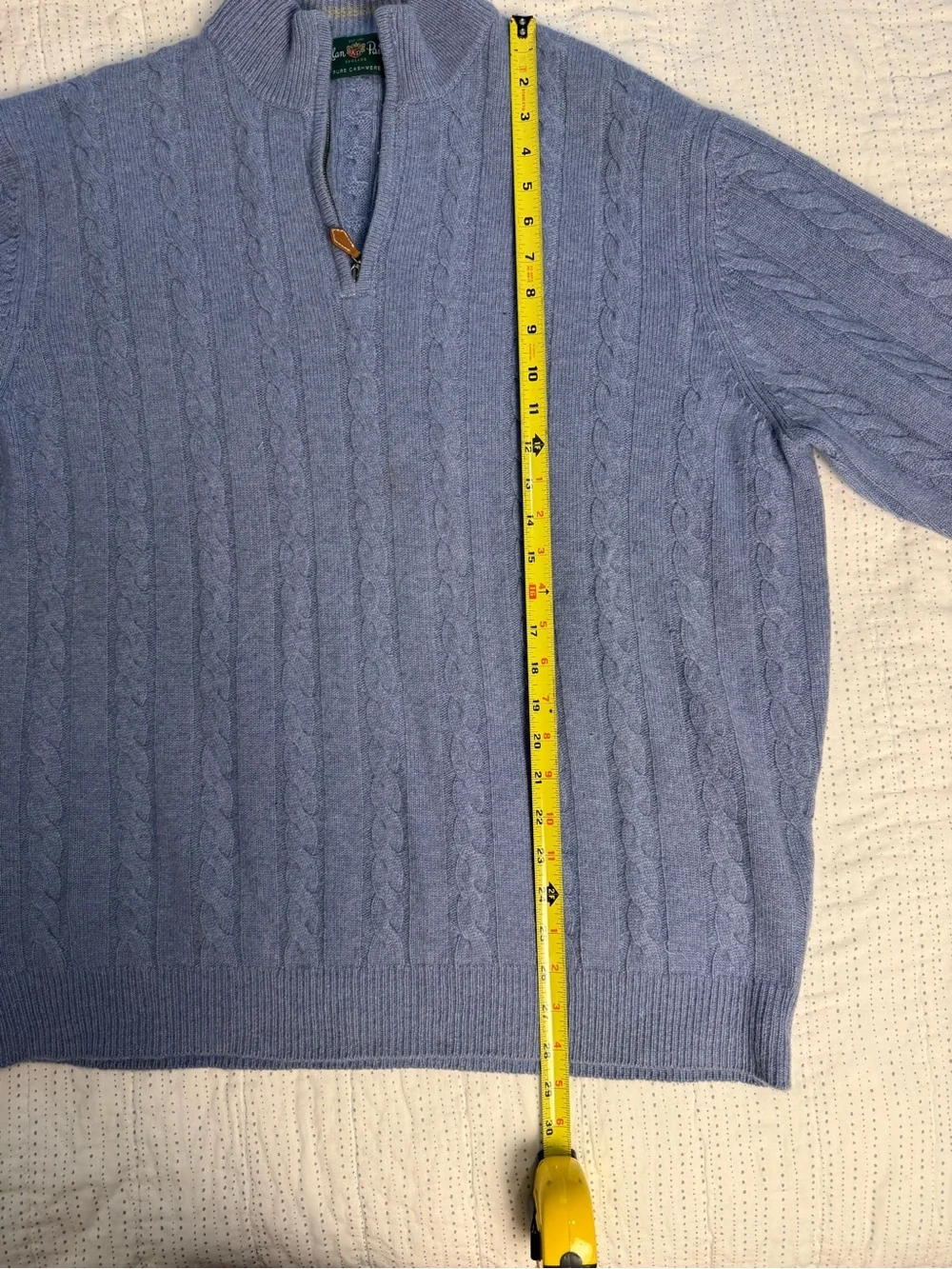 Alan Paine Light Blue Cable-Knit V-Neck Quarter-Zip Golf Sweater 100% Cashmere